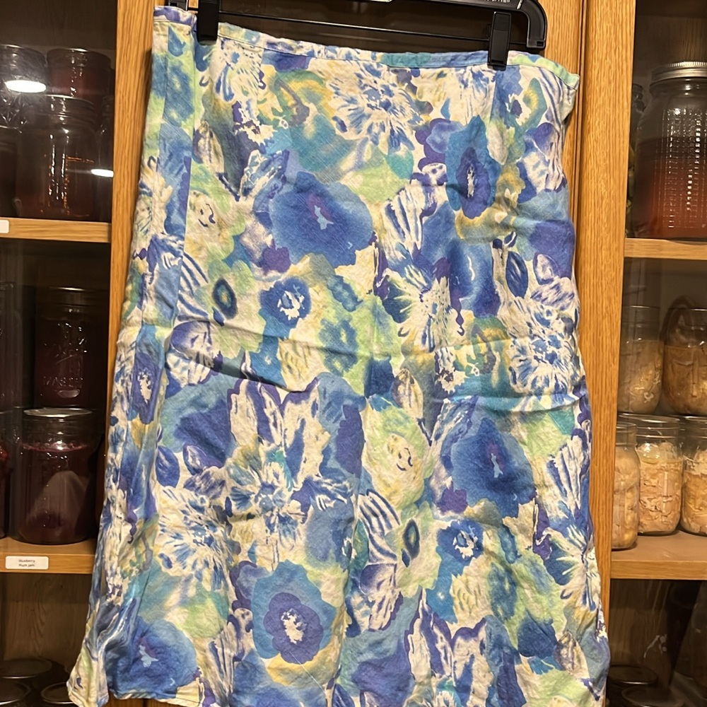 Floral Linen Blue and Green Skirt